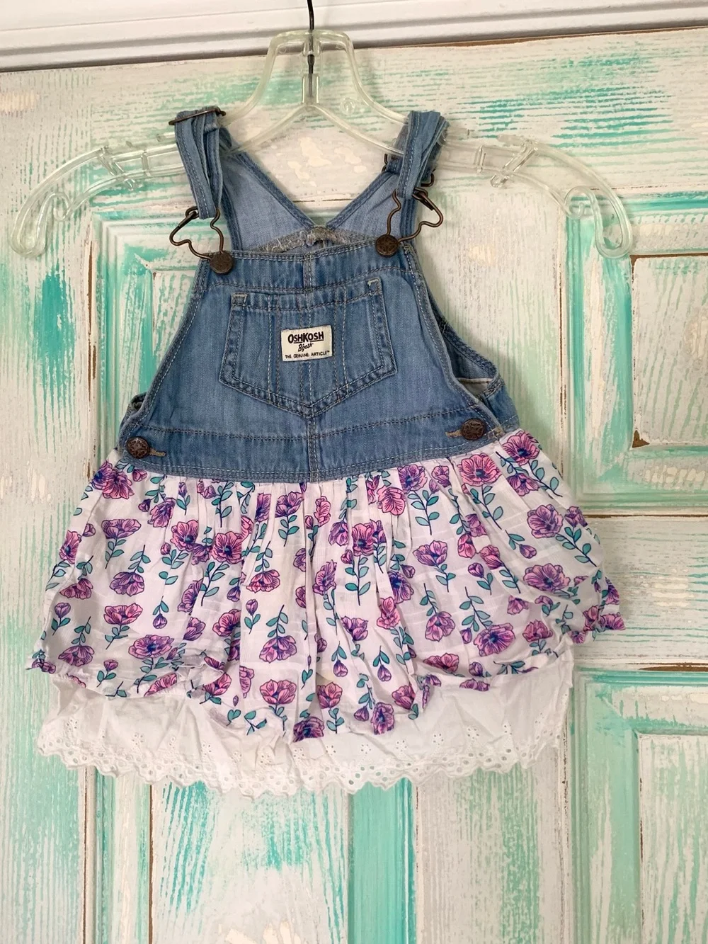 Oshkosh B’Gosh Denim & Floral Baby Girl Overall Dress 24M